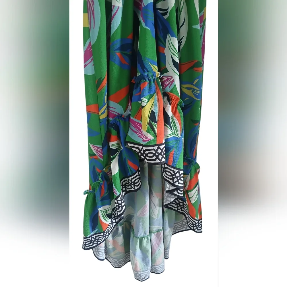 Flying Tomato Dress V-Neck Hi-Lo Floral Elasticized Waist Flowy Tropical Print - Picture 6 of 13
